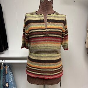 Pria Horizontal Striped V-Neck Sweater Size Large